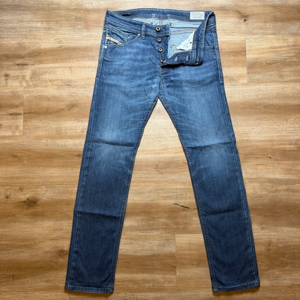 Diesel Belther Jeans Mens 29x30 Blue Regular Slim Tapered Stretch Wash 0842G